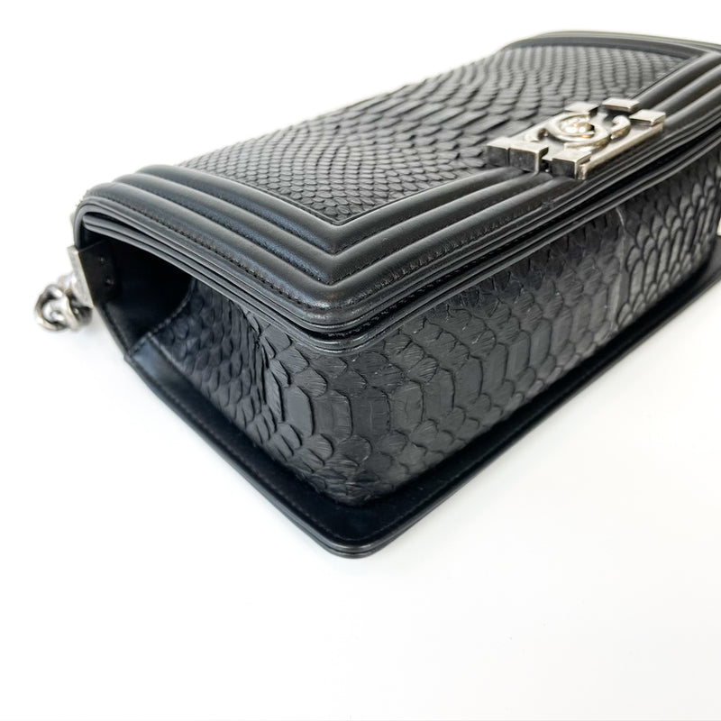Python Black Old Medium Boy Bag in Black with RHW