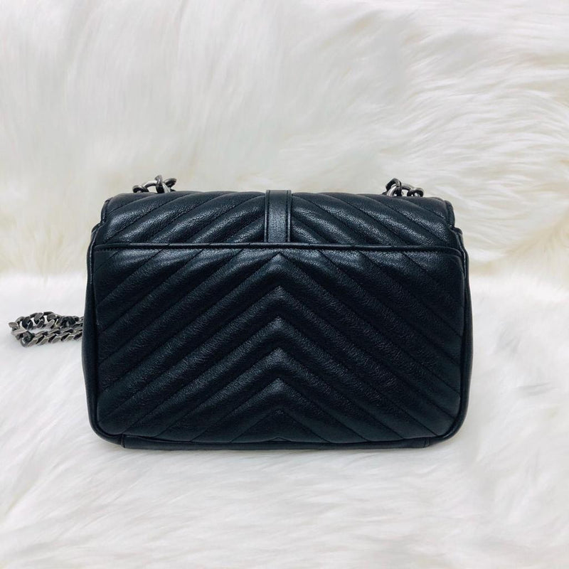 Medium Chevron College Leather Bag Black