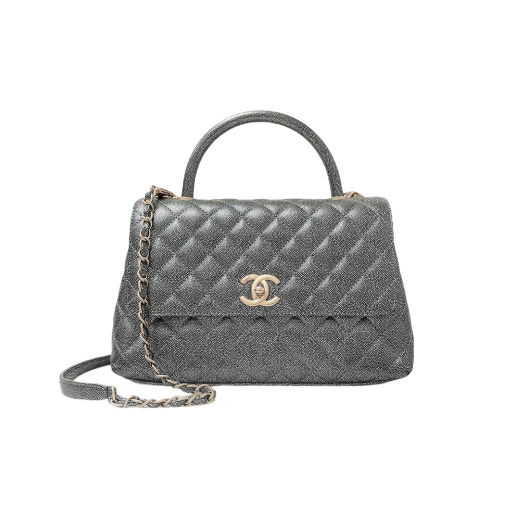 Medium Coco Handle Flap Caviar Grey GHW