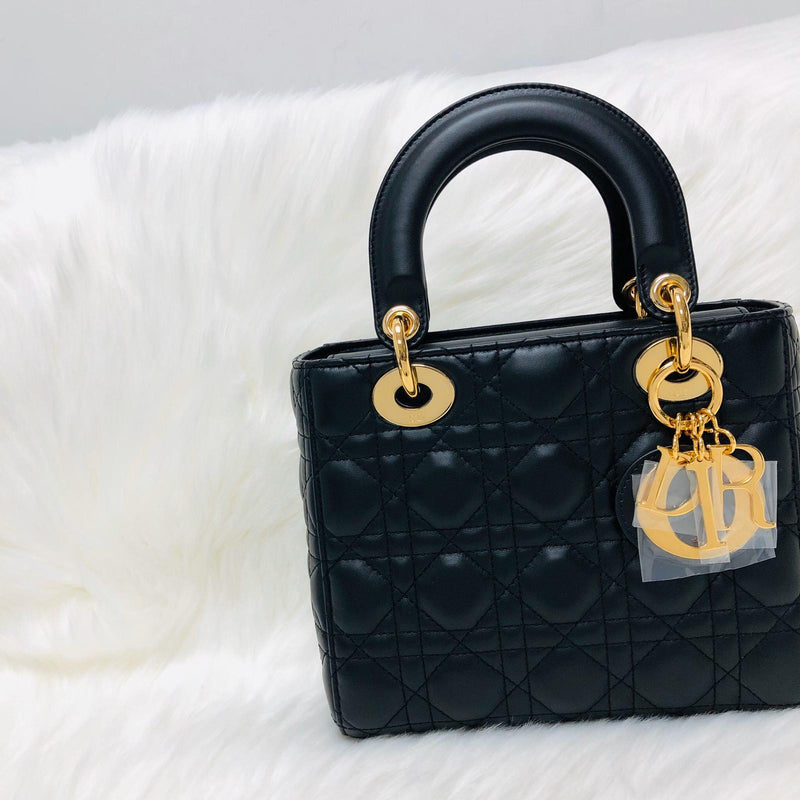 Christian Dior Lambskin Cannage Small Lucky Badges My Lady Dior Black