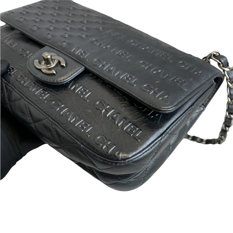 Embossed Calfskin Leather Flap Black RHW