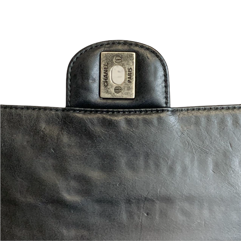 Embossed Calfskin Leather Flap Black RHW