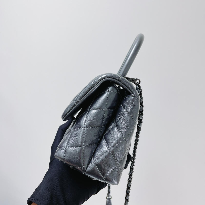 Quilted Mini Coco Handle Flap Silver RHW