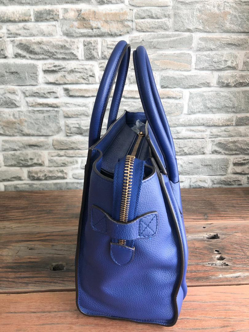 Micro Luggage in Electric Blue Palmelato Leather Tote with Gold-Tone Hardware