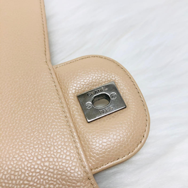 Single Flap Jumbo in Beige Caviar Leather with SHW