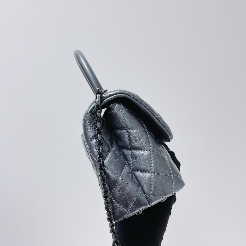 Quilted Mini Coco Handle Flap Silver RHW