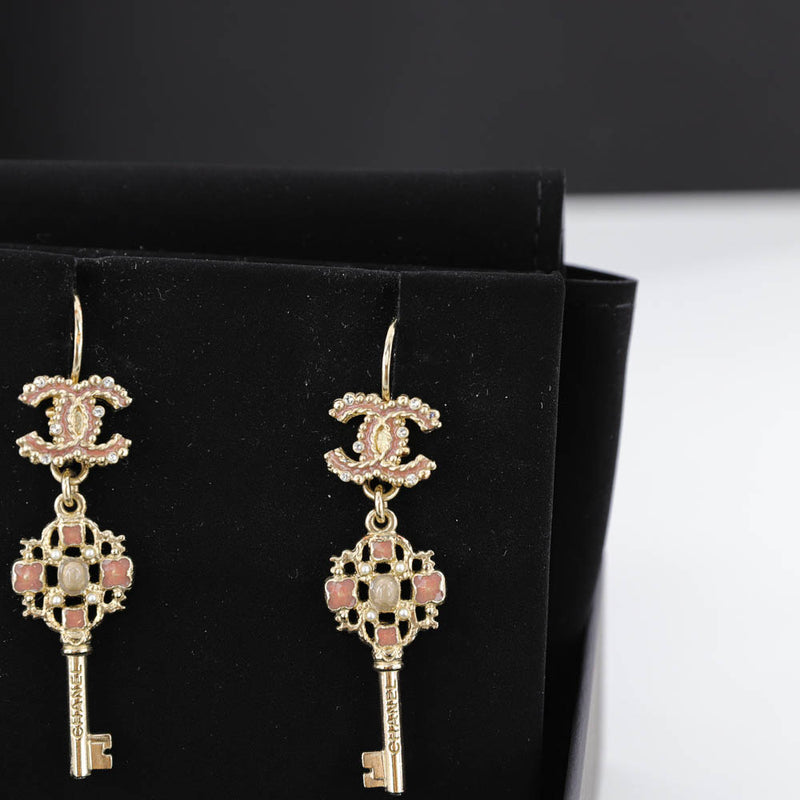 Dangling CC Key Piercing Earrings