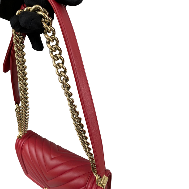 Old Medium Boy Chevron Calfskin Red GHW