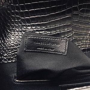 Envelope Large Bag in Croc Embossed Black Leather SHW