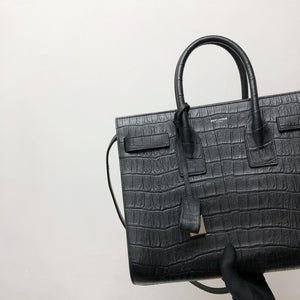 Small Sac De Jour in Crocodile-Embossed Leather Black