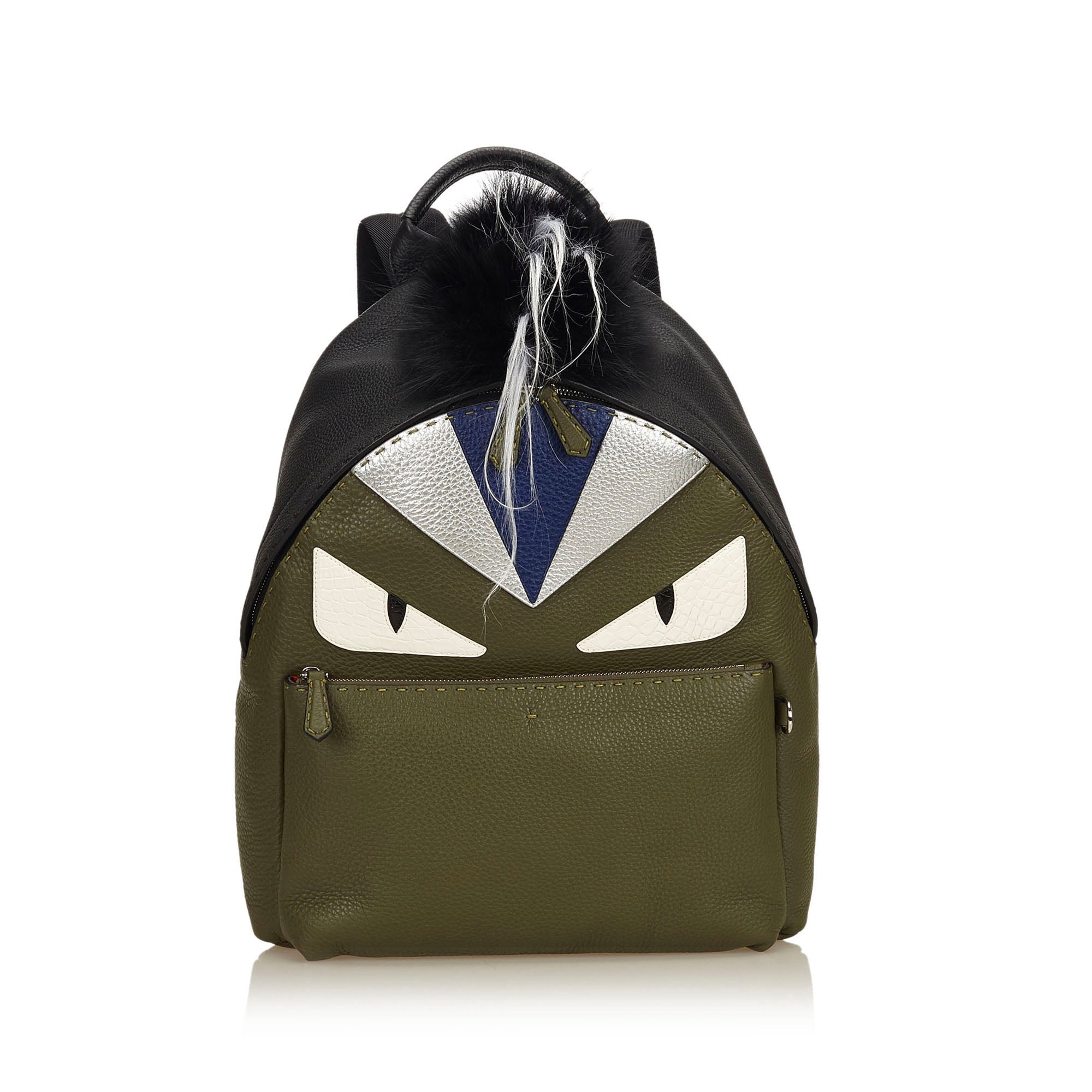 fendi monster backpack mini Fendi Fur Trimmed Monster Backpack Green – Bag Religion