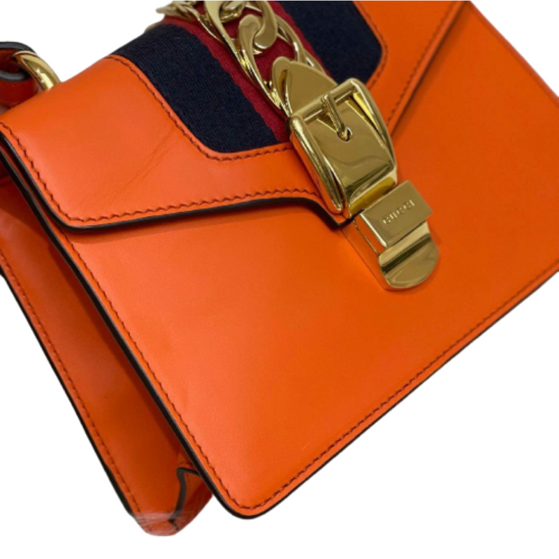 Sylvie Flap Mini Leather Orange GHW