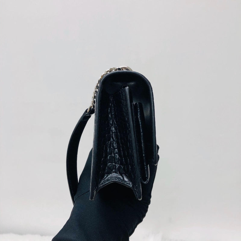 Mini Sunset Bag in Black Crocodile Embossed Leather