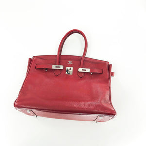 Birkin 35 Rouge Garance Clemence K-Stamp with Palladium HDW