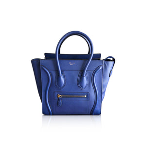 Micro Luggage in Electric Blue Palmelato Leather Tote with Gold-Tone Hardware