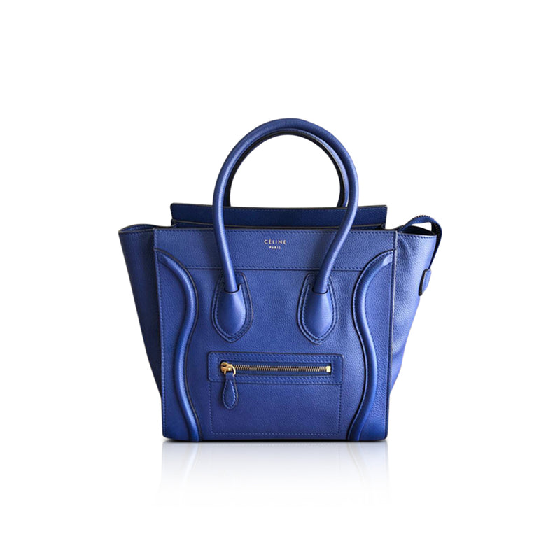 Micro Luggage in Electric Blue Palmelato Leather Tote with Gold-Tone Hardware