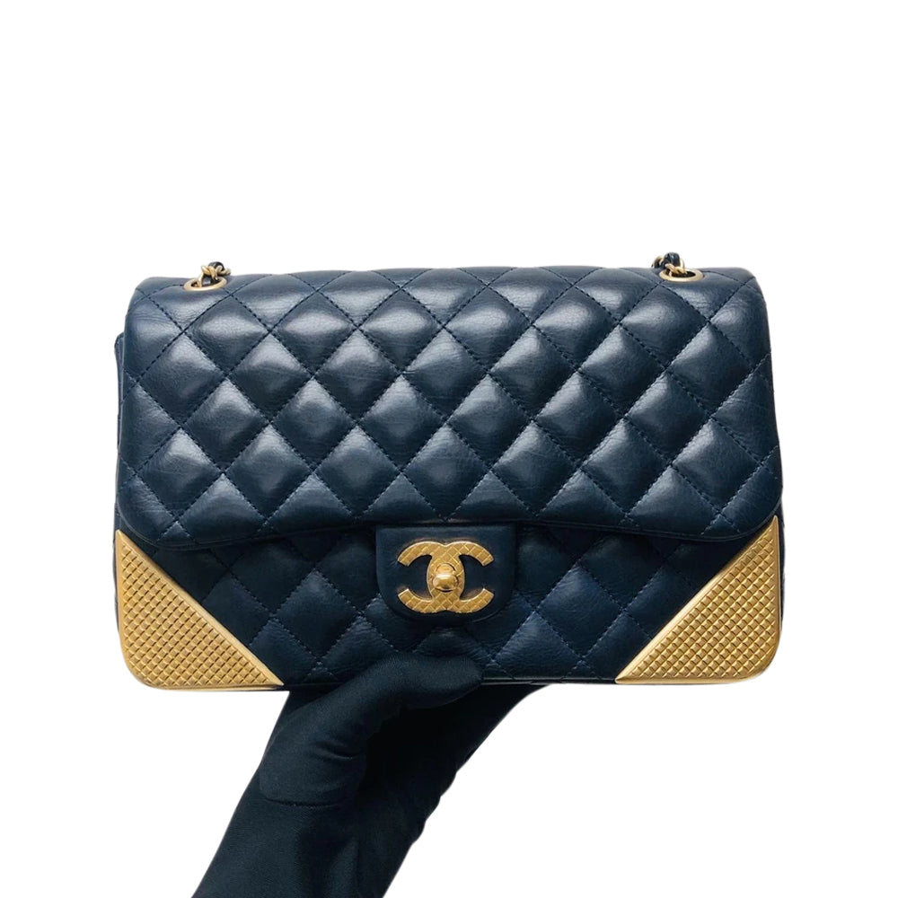 Studded Rock the Corners Flap Bag in Dark Blue