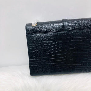 Envelope Large Bag in Croc Embossed Black Leather SHW