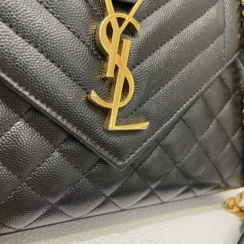 Medium Envelope Flap Leather Black GHW