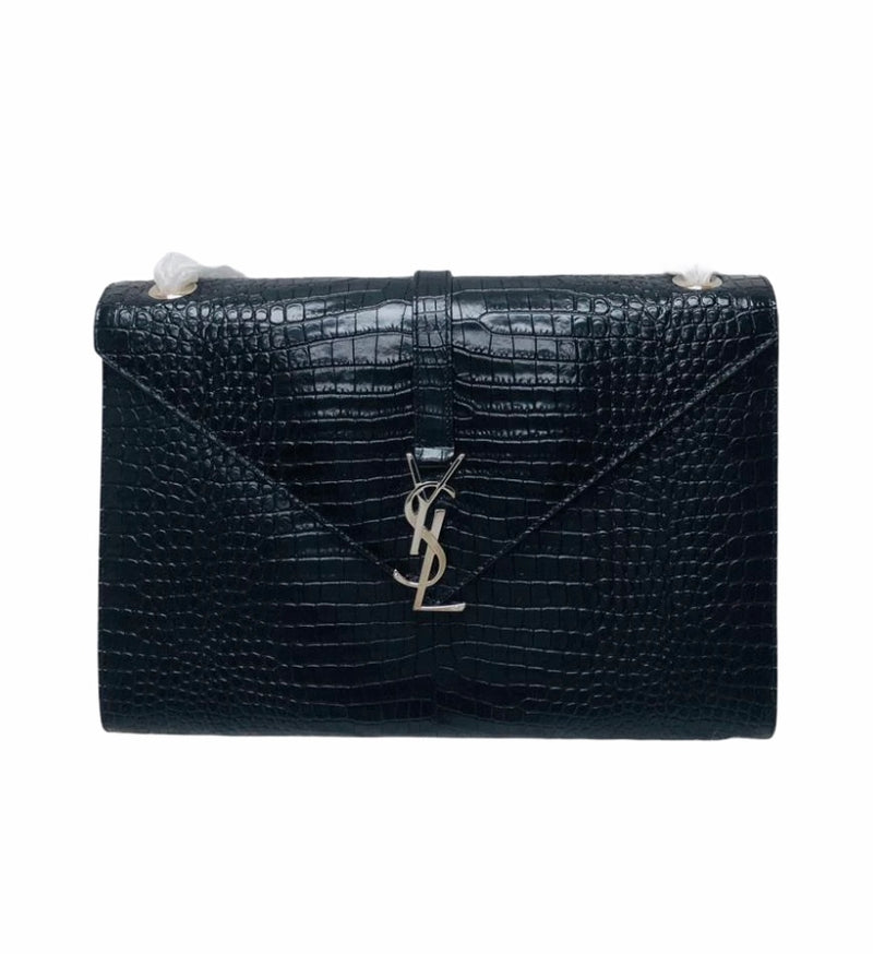 Envelope Large Bag in Croc Embossed Black Leather SHW