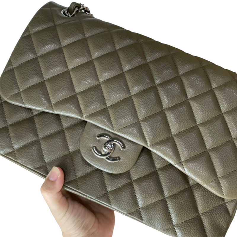 chanel green classic flap bag