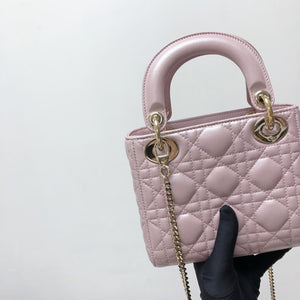 Mini Lady Dior Bag In Baby Pearly Pink with Champaign Hardware