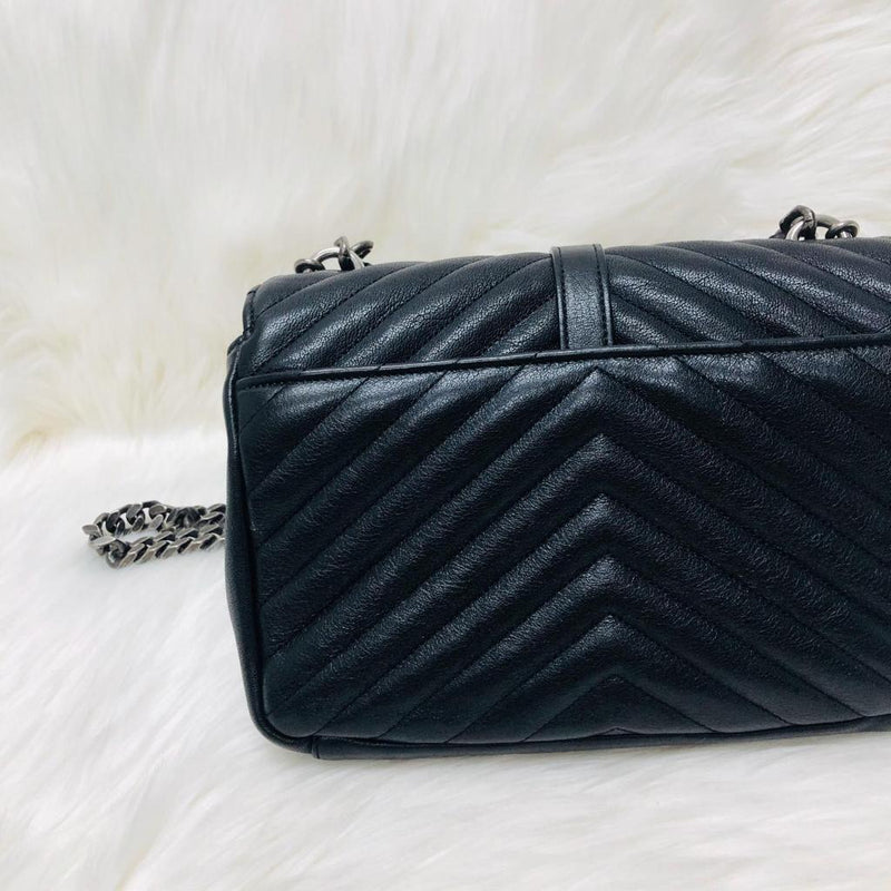 Medium Chevron College Leather Bag Black