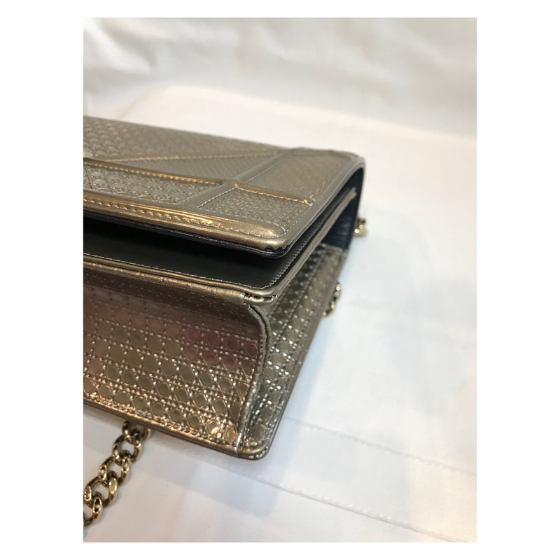Diorama Metallic Calfskin Gold Flap Bag Medium