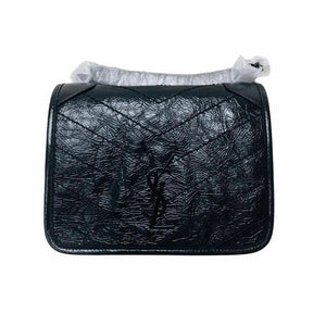 Crinkled Calfskin Matelasse Monogram Niki Chain Wallet Black