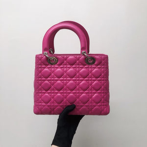 Cannage Lambskin Lady Dior Medium Bag in Magenta Pink