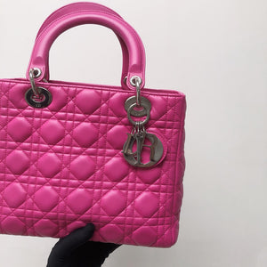 Cannage Lambskin Lady Dior Medium Bag in Magenta Pink