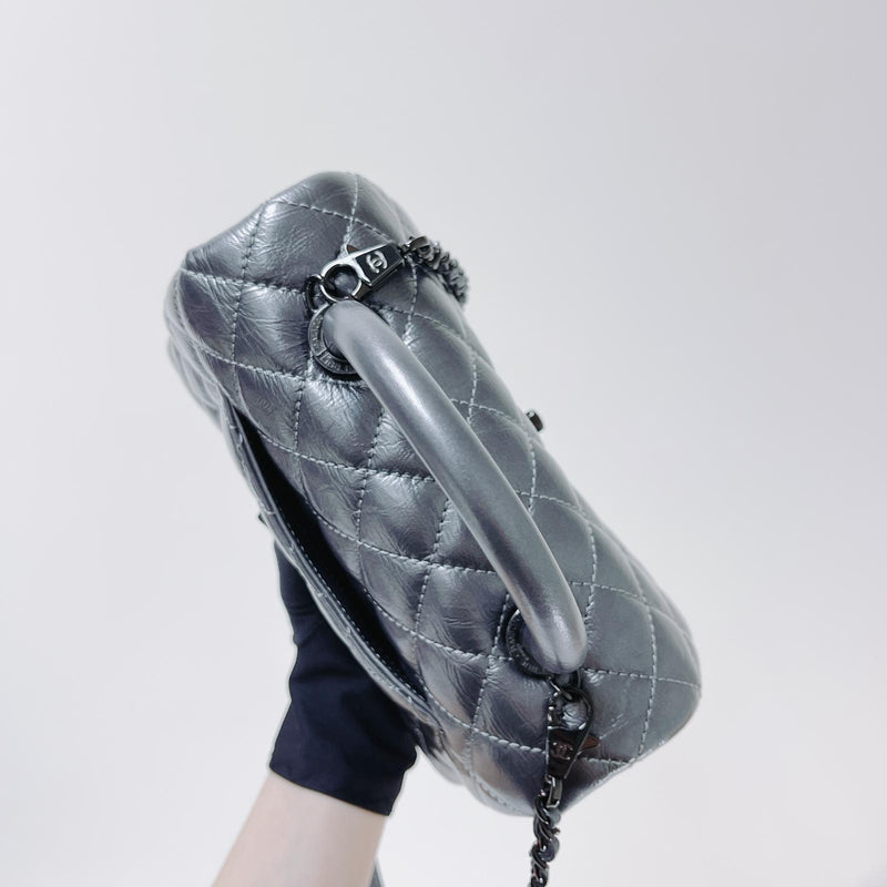 Quilted Mini Coco Handle Flap Silver RHW