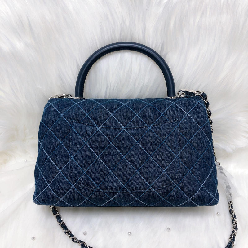 Blue Denim Quilted Medium Coco Handle Flap