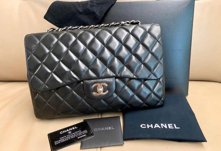 Jumbo Single Flap in Black Lambskin with SHW