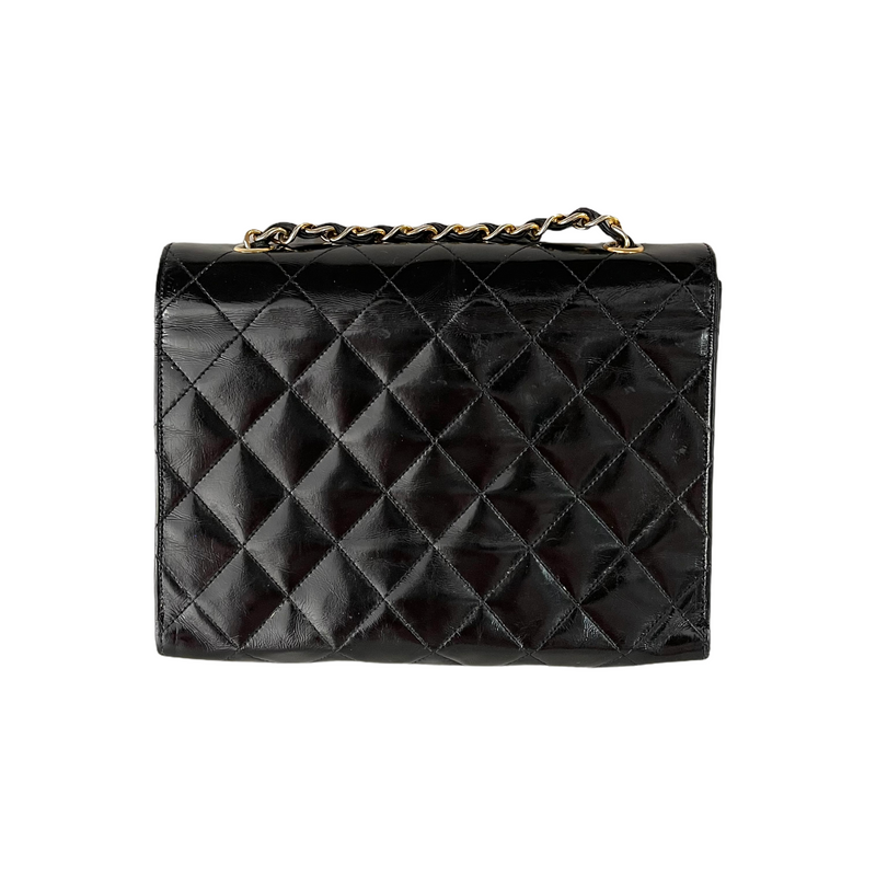 Quilted Patent Leather Envelope Flap Black