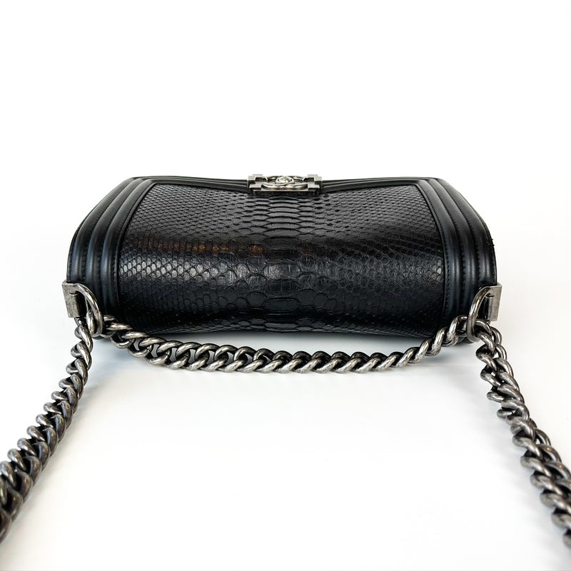 Python Black Old Medium Boy Bag in Black with RHW
