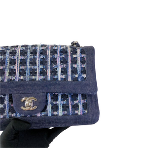 Tweed/Denim Medium Classic Flap Blue