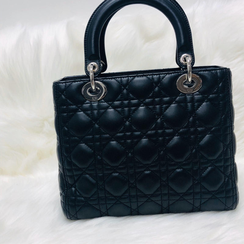 Medium Lady Dior Black Cannage Lambskin Bag with SHW