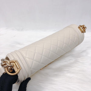 Old Medium Le Boy in Quilted Cream Calfskin with GHW