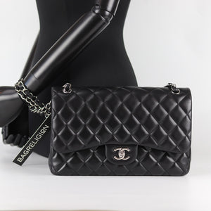 Jumbo Double Flap in Black Lambskin with SHW