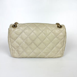 Calfskin Quilted Medium Wild Stitch Flap Beige