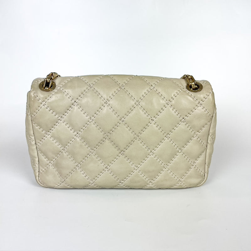 Calfskin Quilted Medium Wild Stitch Flap Beige