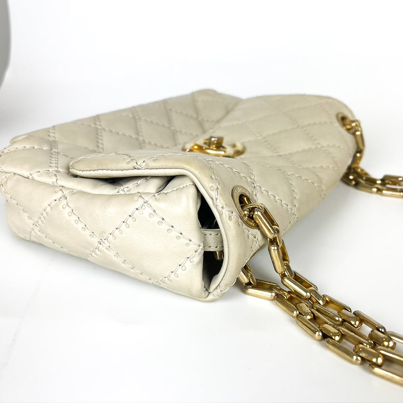 Calfskin Quilted Medium Wild Stitch Flap Beige