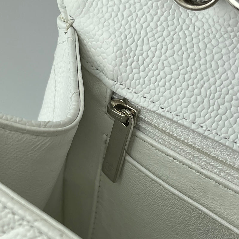 Classic Single Flap Jumbo Bag in White Caviar with SHW