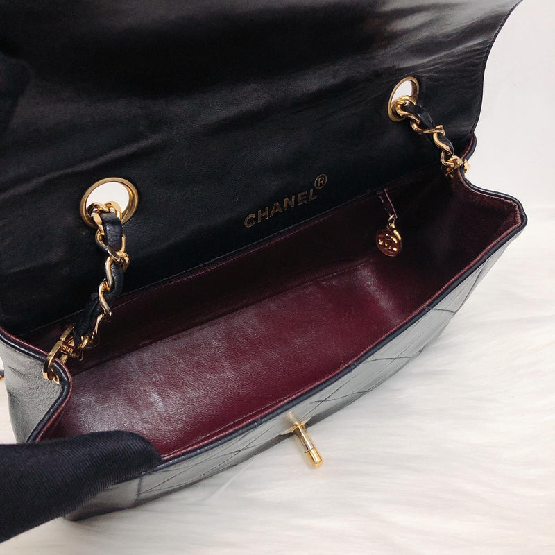Small Classic Diana flap Black Lambskin GHW