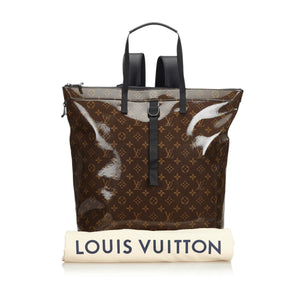 Brown Dark Coated Canvas Fabric Monogram Glaze Backpack