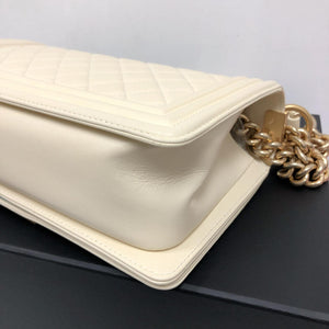 Old Medium Le Boy in Quilted Cream Calfskin with GHW