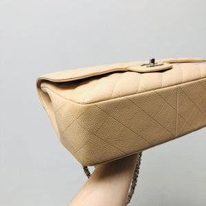 Single Flap Jumbo in Beige Caviar Leather with SHW