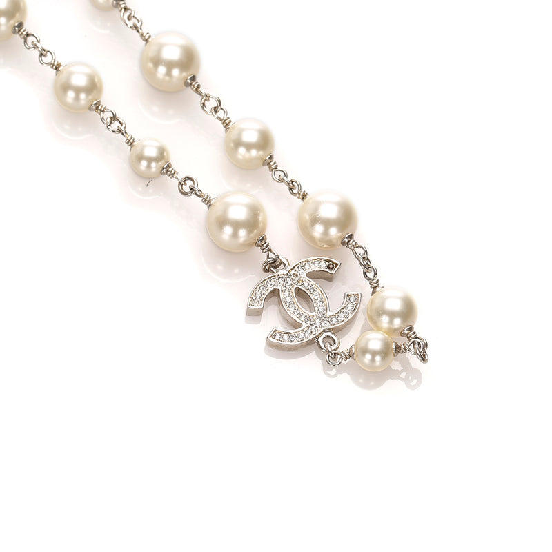 CC Crystal Faux Pearl Long Necklace
