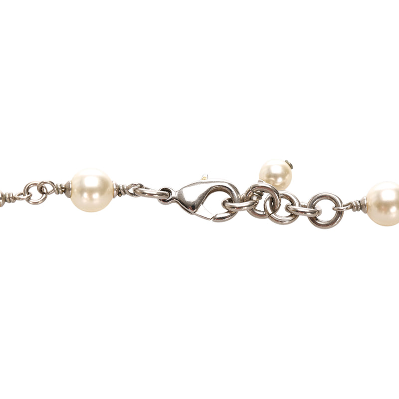 CC Crystal Faux Pearl Long Necklace